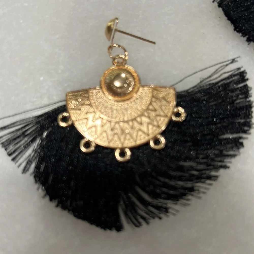Half Moon Black Fringe Stud Earrings